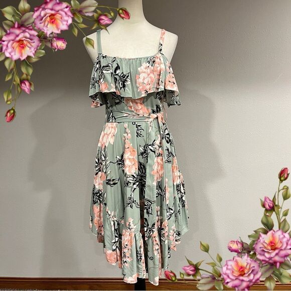 Floral asymmetrical dress with straps - Picture 1 of 15